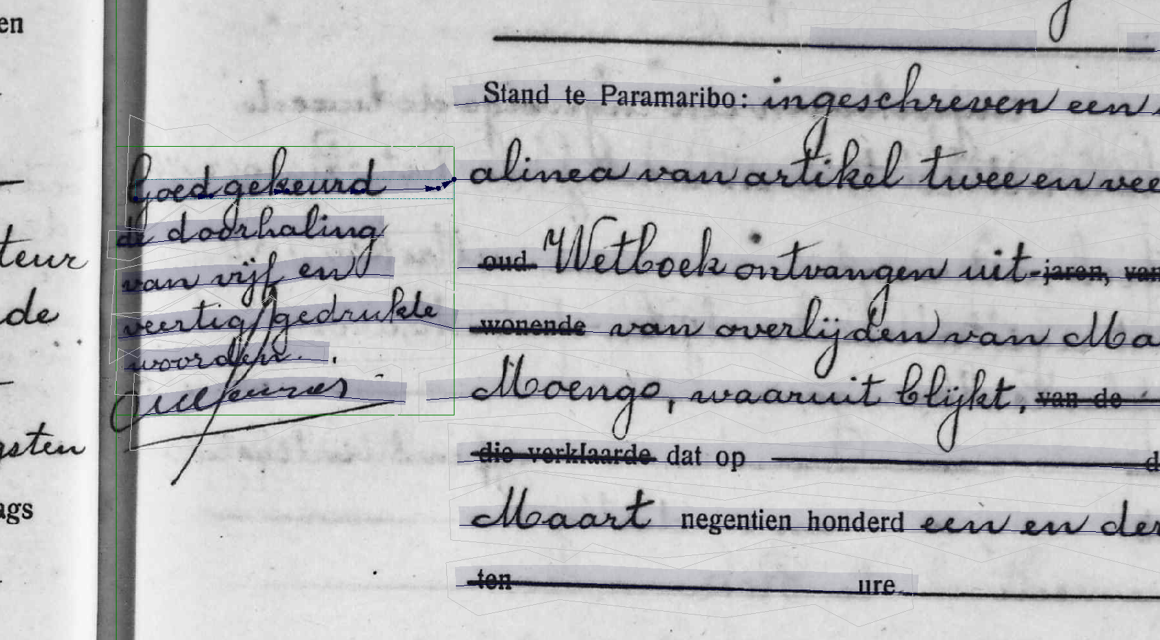 snippet of certificate scan where marginalia text is correctly splitted from the main certificate text